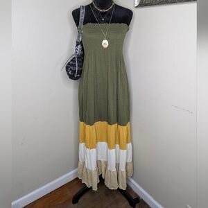 Green White Yellow Maxi Summer Dress Large